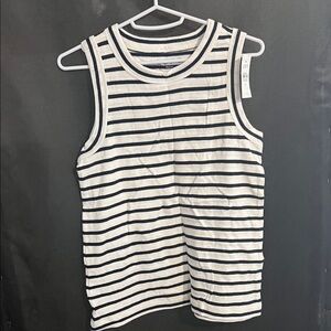LOFT Black and White Striped Tank Top